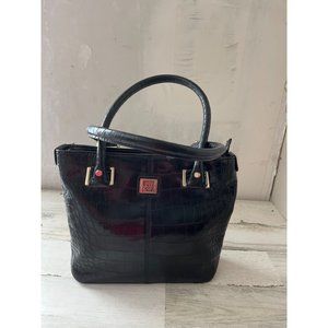 Anne Klein woman’s black faux alligator two handle zippered bag